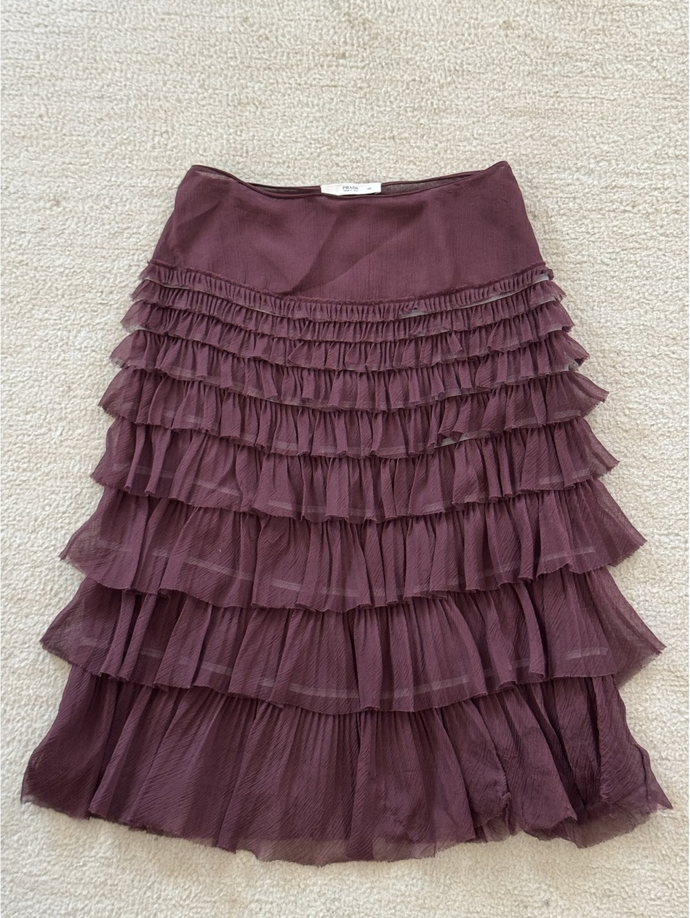 Prada 100% silk tiered Burgundy Skirt